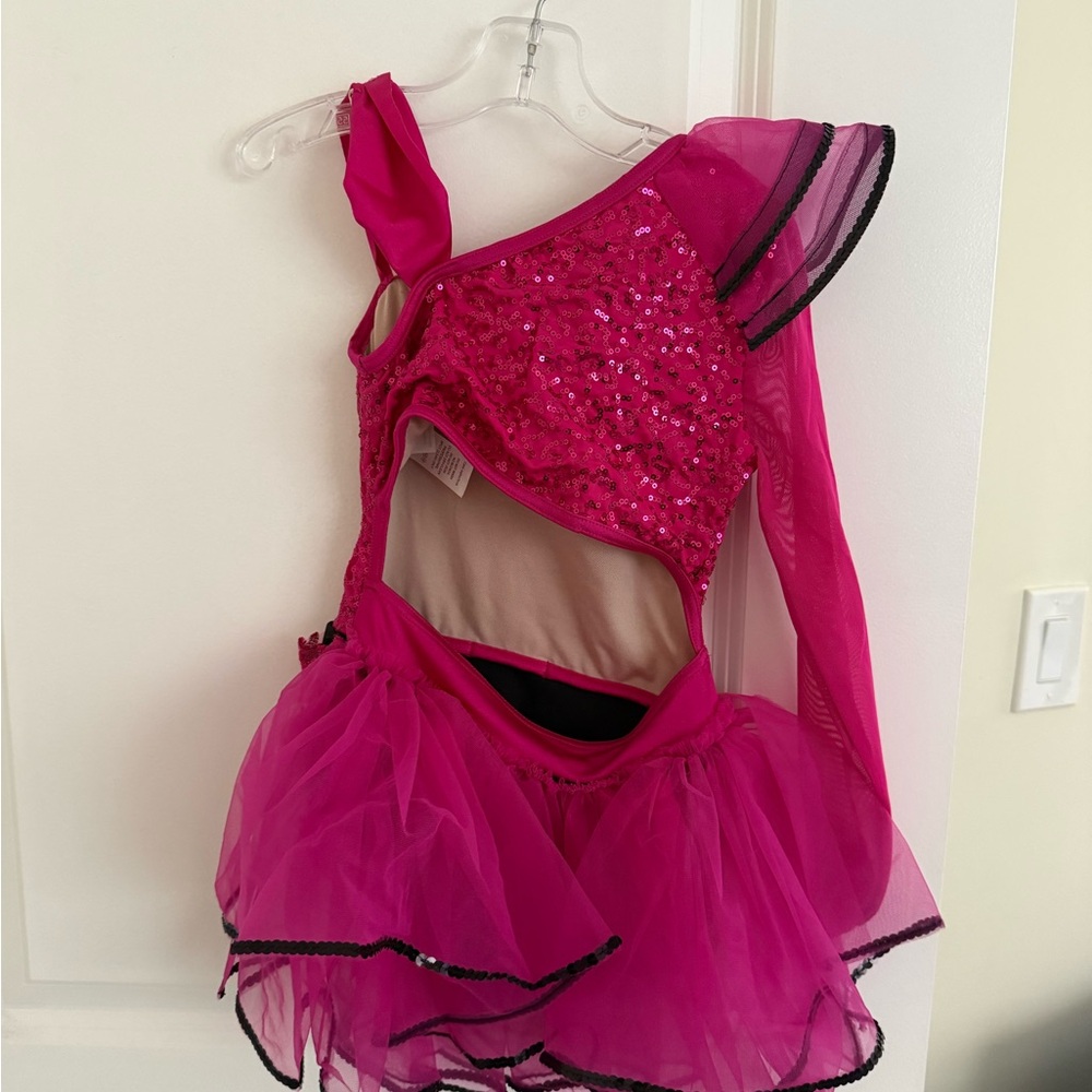 Weissman Hot Pink Sequin One-Shoulder Dance Costume - Picture 4 of 5